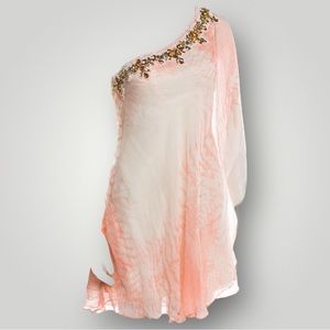 Terani Couture Peach Silk Crystal Embellished Mini Dress 🍑